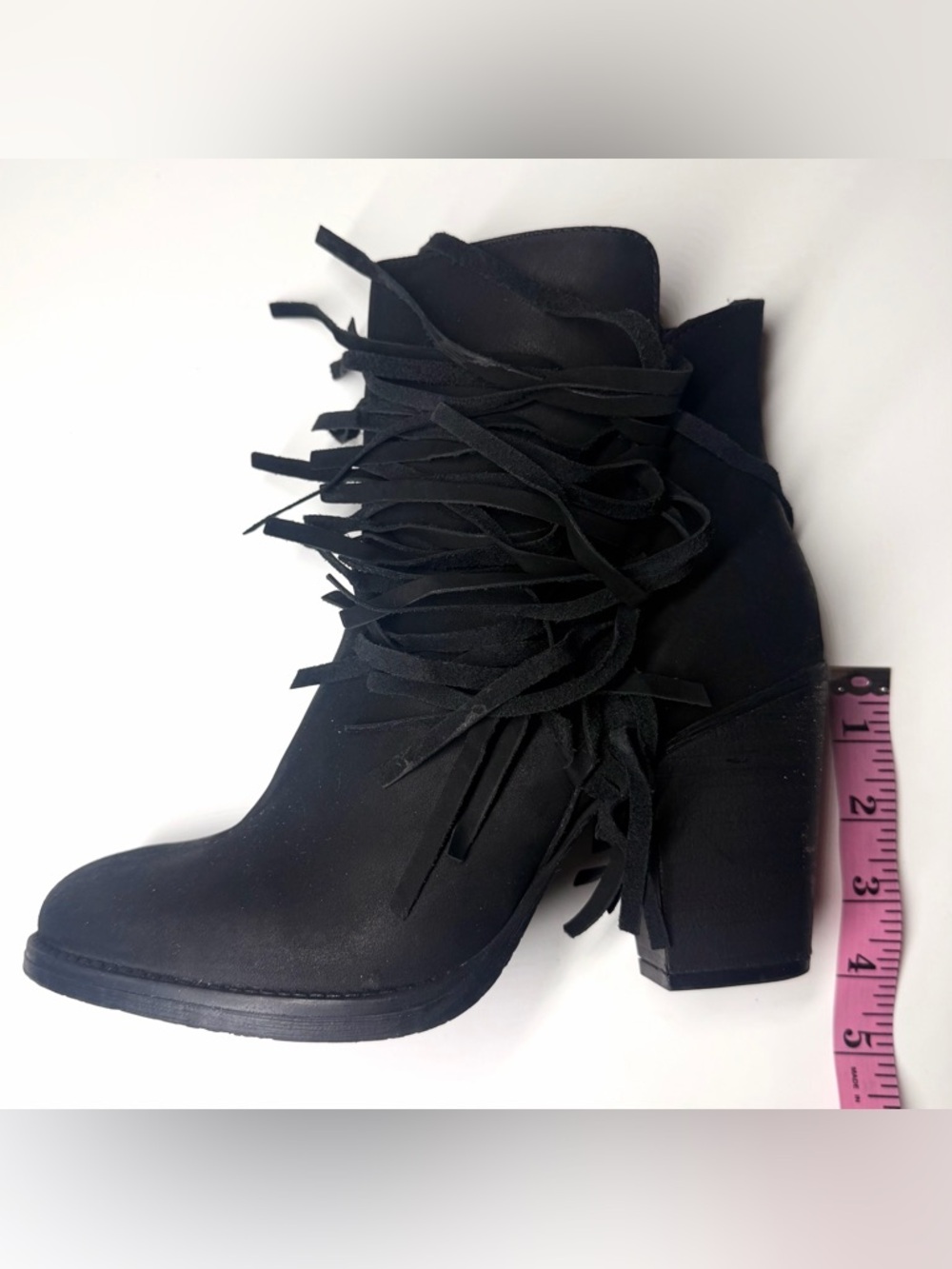 STEVE MADDEN Women’s  'WOODSTOCK' Leather Fringe Zip Heeled Bootie Size- 8 - Picture 6 of 8